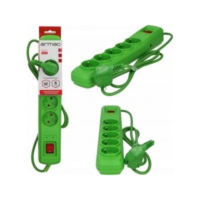 ARMAC Electric backlash power strip ARMAC R5 for 5 sockets 2P+Z with switch green 1.5m