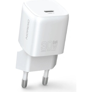  Захранване за ел. мрежа с USB-C изход с технология за бързо зареждане - Nordic PD GaN USB-C Wall Charger 30W (бял)