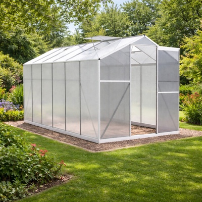 BestBerg Skleník so základňou BBGH‑1206S 7,05 m² 371 × 190 × 206 cm strieborná