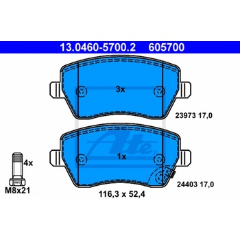 Sada brzdových platničiek, vždy 4 kusy v sade ATE 13.0460-5700.2 (13046057002)