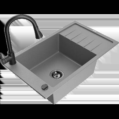 Elias гранитна мивка с 1 корито с отцедник и кухненски смесител Elia, сив - 6511-71-670101-70-B (6511-71-670101-70-B)