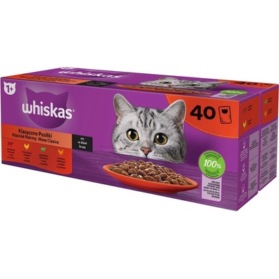 Whiskas Klasické pokrmy kuře hovězí jehně drůbež ve šťávě 40 x 85 g