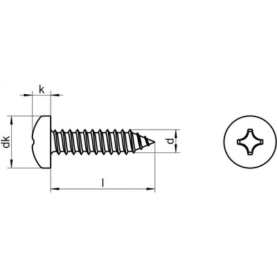 šroub do plechu 3.5x25 ZINEK půlkulatá hlava křížová drážka (Philips) DIN 7981 C-H [1 ks] – Sleviste.cz