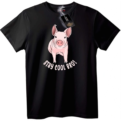 NOONEBRAND Тениска Прасе Остани готин, брат - M, Black