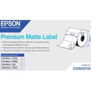 Epson C33S045722 Premium Matte, за ColorWorks, 102x51mm, 2310 бр. , бели самозалепващи етикети (C33S045722)
