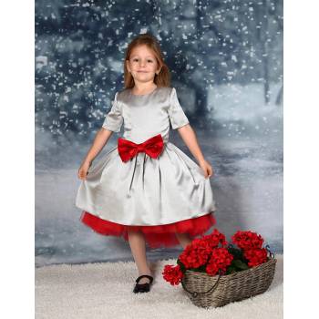 Ross Unique Елегантна сатенена детска рокля с червена панделка и тюл, Ross Unique (17-0201115)