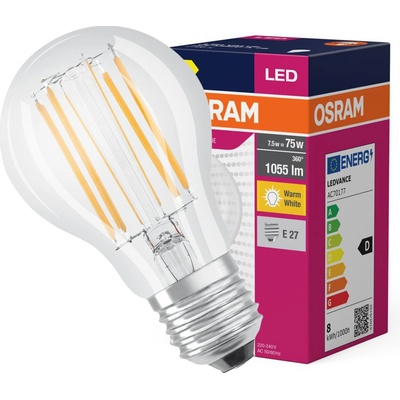 Osram Žiarovka LED FIL 075 ean8669 non-dim, 7,5W/827 E27 2700K Value CLASSIC A