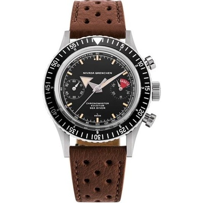 Nivada Grenchen Chronomaster Broad Arrow Inter. Bezel Manual Brown Racing Strap
