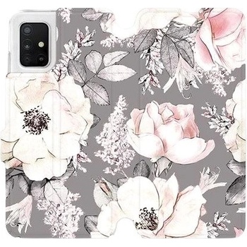 Pouzdro Mobiwear parádní flip Samsung Galaxy A51 - MX06S Květy na šedém pozadí