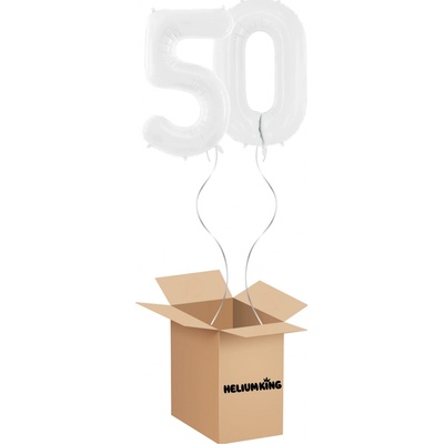 HeliumKing Balónový box Narodeninové číslo 50 biely 86 cm