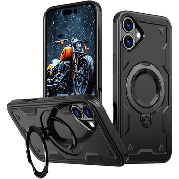 HQWear Hybrid Armor Trendy Case с MagSafe за iPhone 16 Plus - черен (Hybrid Armor Trendy color matching MagSafe iPhone 16 Plus black)
