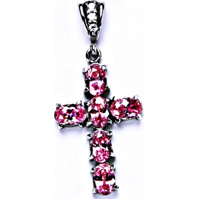 Čištín Zlatý přívěsek křížek bílé i žluté zlato pink zirkony P 1239 2