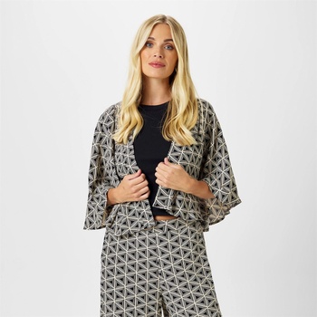 Biba Women's Archive Kimono Viscose Cropped Batwing Overcoat - Geo Print