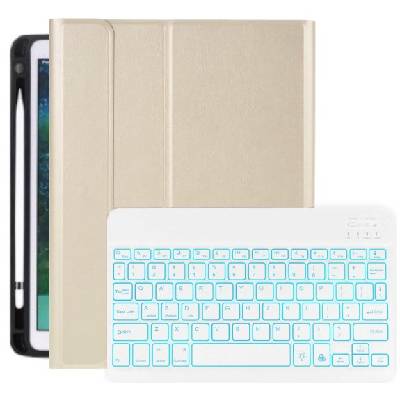 Калъф с клавиатура с подсветка и място на Apple Pencil за iPad 10, 2" (2019-2021) / Air 3 (2019) / Pro 10, 5" - златен (20886)