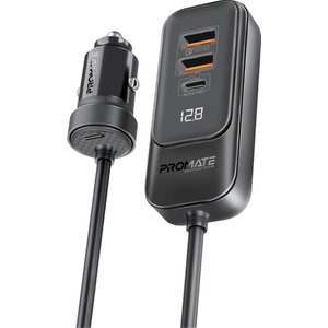 Promate Зарядно за кола 12V ProMate GEARHUB-120W 120W Car charger w Car Backseat Charging Hub w 2 x 30W USB-C, 2 x 30W QC 3.0 ports, LED Display, 1