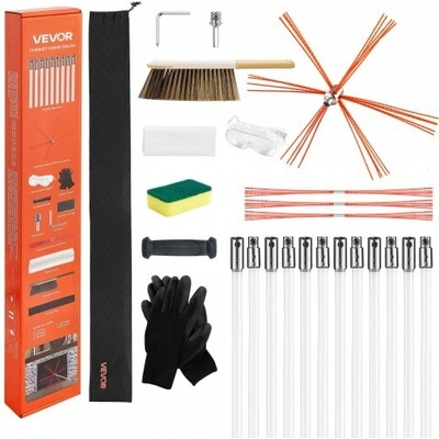 Vevor Sada na čištění komínů , maximální prodloužitelná délka 12 m, sada na čištění komínů s náhradními štětinami a ochrannými brýlemi, ohybný nástroj na čištění krbů o 90°, pro čtvercové a obdélníkov – Zboží Dáma