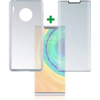 4smarts 360° Case Friendly Premium Protection Set - тънък силиконов кейс и стъклено защитно покритие за дисплея на Huawei Mate 30 Pro, Mate 30 Pro 5G (прозрачен)