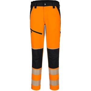 Portwest hi-vis pw3 t140 / Мъжки светлоотразителни еластични панталони с талия - hv оранжево/черно xxl (t140obrxxl)