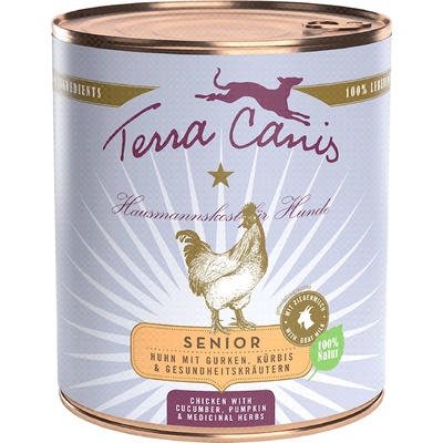 Terra Canis 6 x 800 g Мокра храна за кучета Terra Canis Senior с пилешко месо без зърно, краставица, тиква и лечебни билки