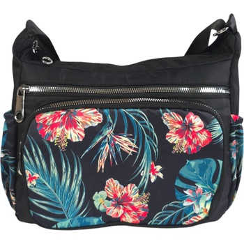 Черна чанта от текстил с цветя - Greta