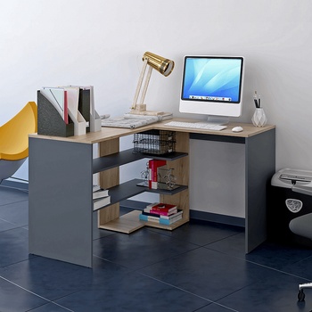 Ъглово бюро за компютър дъб артисан/графит tamari
