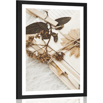 Plakát s paspartou sbírka starých listů - 20x30 white