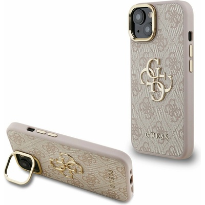 GUESS PU 4G Метален лого Stand Camera Frame Заден капак за iPhone 15 Розов Guess | Rozov | ЖЕНИ | UNI