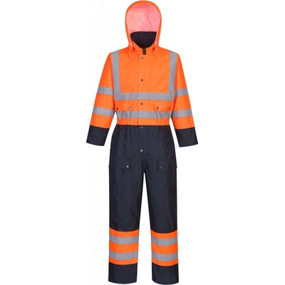 Portwest S485 HI-VIS Contrast kombineza zateplená reflexná kombinéza HV oranžová/námorná modrá S