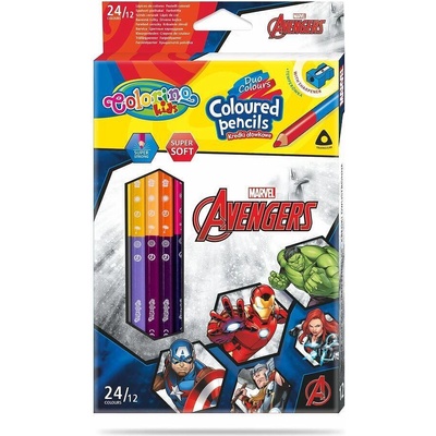 Colorino Двувърхи цветни моливи 12/24 цвята и острилка The Avengers Disney Colorino (91406)