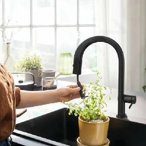 Hansgrohe Кухненски смесител с издърпващ се душ и воден филтър Hansgrohe Aquittura Select M91 матово черно 210 sBox с 1 струя (76826670)