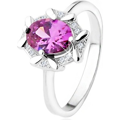 Šperky eshop zásnubní prsten ze stříbra 925 oválný fialový kamínek zirkonový lem SP45.13