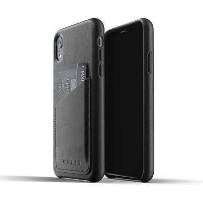 Mujjo Full Leather Wallet Case- кожен (естествена кожа) кейс с джоб за кредитна карта за iPhone XR (черен)