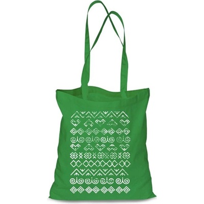 Plátená EKOlogická taška Čičmany retro - dlhá rúčka Zelená