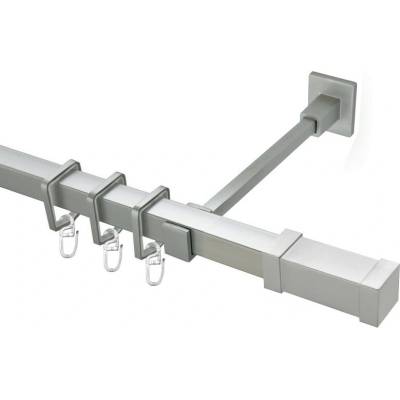 OK-GarnýžeCZ - Garnýž kovová hranatá jednořadá 20x20mm Zanotti satina 410 cm do stěny / kroužky s žabkou