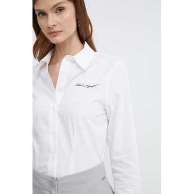 KARL LAGERFELD Памучна риза Karl Lagerfeld дамска в бяло със стандартна кройка с класическа яка (24UW1607)