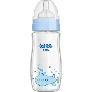 Wee Baby Бебешко шише от топлоустойчиво стъкло Wee Baby Classic Plus, 180 ml, синьо (140) - ozone