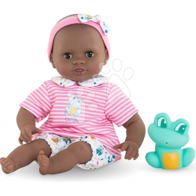 Corolle Baby Bath Alyzée Mon Premiere Poupon s čiernymi klipkajúcimi očami a žabou 30 cm