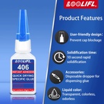Compatible Секундно лепило loolifl 406 Цианакрилат 20 гр, бързо сухнещо, универсално лепило за разнообразни материали (loolifl406)