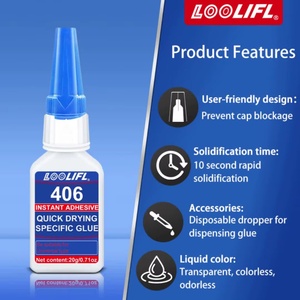Compatible Секундно лепило loolifl 406 Цианакрилат 20 гр, бързо сухнещо, универсално лепило за разнообразни материали (loolifl406)