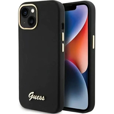 GUESS Кейс Guess Silicone Script Metal Logo & Frame за iPhone 15, черен (3666339149321)