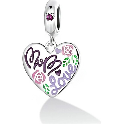 P&J Jewellery Stříbrný visací přívěsek Barevné milující srdce Mom SB94