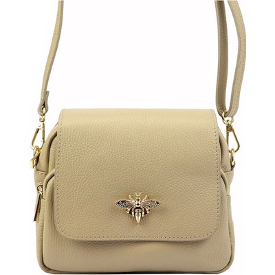 Krémová kožená crossbody kabelka s brošňou menšej veľkosti L1968