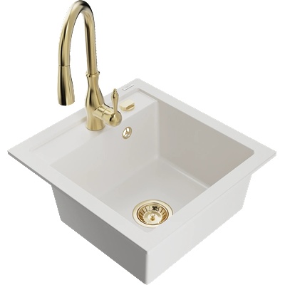 Mexen Vito гранитна мивка с 1 отделение със смесител за кухня Savita, бял - 6503-20-672601-50 (6503-20-672601-50)