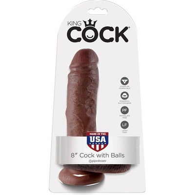 King Cock 8" Cock Brown With Balls 20.3 cm