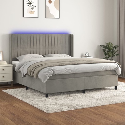 Petrashop 3139691 Boxspring postel s matrací a LED světle šedá samet Šedá