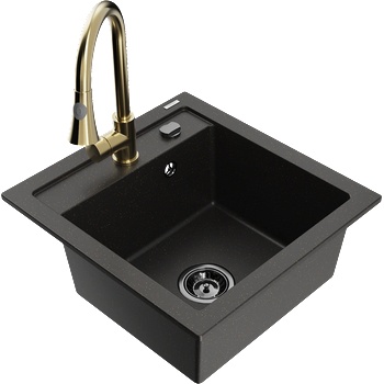 Mexen Vito гранитна мивка с 1 отделение с кухненски смесител Elia, черен/златист металик - 6503-75-670101-50-B (6503-75-670101-50-B)