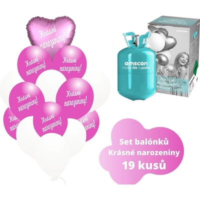 balonky.cz Helium set srdíčko tmavěrůžové + tmavá fuchsia balónky KRÁSNÉ NAROZENINY