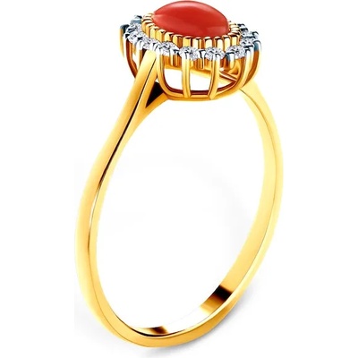 SAVICKI Пръстен Savicki: двуцветно злато, корал, кубичен цирконий