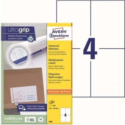 Avery-Zweckform 3483 105 x 148 mm papier biela 400 ks trvalé univerzálne etikety atrament, laser, kópie; 3483