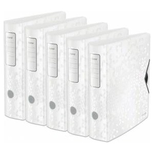 Leitz quality folder 180° Active WOW, pack of 5, A4, wide, rounded spine, 8.2 cm wide, elastic band closure, light polyfoam, plastic folder, WOW series, white, 11060001 - 11060001-5